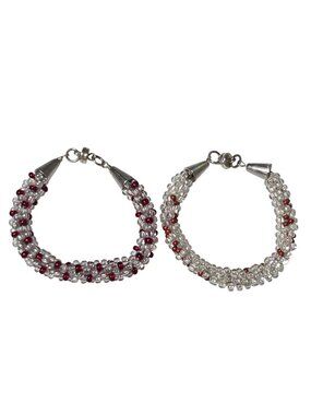 Beaded Bracelet Set Red Clear Beads Magnetic Clasps Fashion Jewelry Set of 2